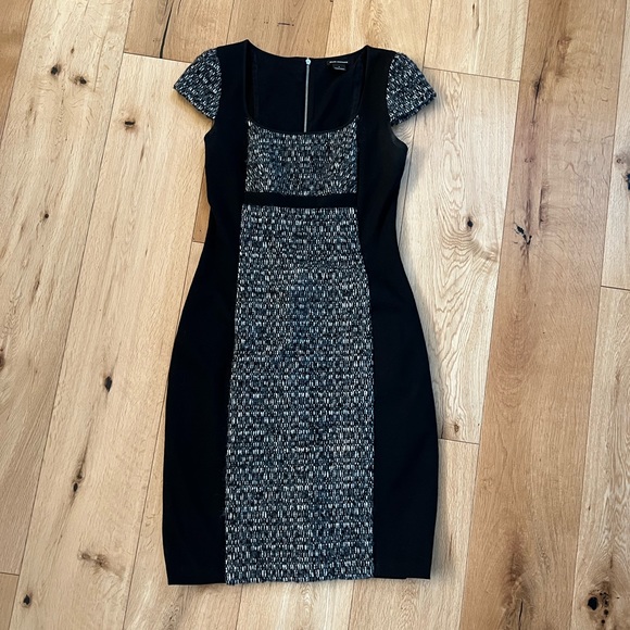 EUC Club Monaco Tweed "Jayne Knit" Panel Wool Sheath Dress, Size 6, Black & Grey - Picture 1 of 9